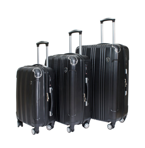 Archibolt 3-Piece Luggage Set Rolling Wheeled Spinner Suitcase Carry On Travel International ABS (Black)